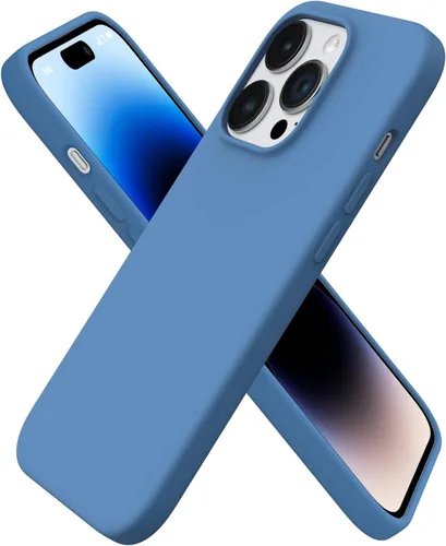 Vista 16 de ORNARTO - Funda para iPhone 14 Pro de 6.1 pulgadas, silicona líquida delgada, azul bebé 3-Layer Full Covered Soft Gel Rubber, Non-Slip Grip
