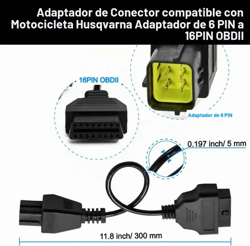 Vista 2 de Adaptador de Cable de Diagnóstico de 16 Pines a 6 Pines OBD2 OBDII para Motocicleta Compatible con Husqvarna Para Husqvarna 6Pin