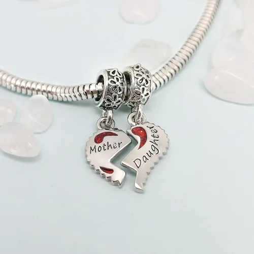 Vista 3 de GMXLin Abalorio de madre e hija para pulseras de amor, corazón, madre, mamá, regalo de cumpleaños de hija y hijo