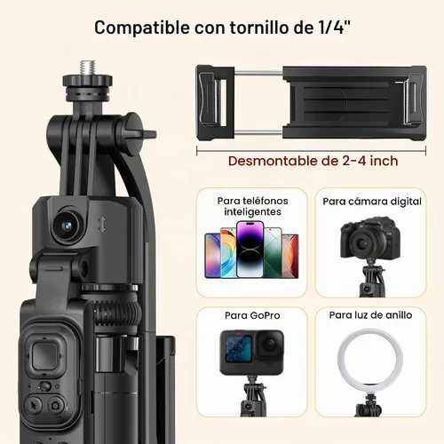 Vista 7 de Trípode de teléfono de 63 pulgadas con seguimiento automático de cara, rotación de 360° para selfie stick trípode para iPhone y cámara de acción