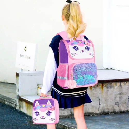 Vista 46 de KLFVB Mochila de 3 piezas para niñas y niños, bolsa de libros de dinosaurio de unicornio de 15 pulgadas con lonchera, bolsa escolar preescolar