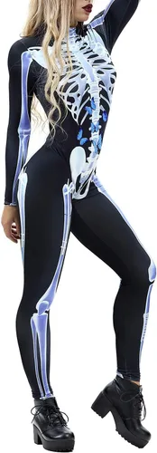 Vista 3 de Disfraz de Halloween para mujer, diseño de calavera con estampado 3D, diseño de calavera