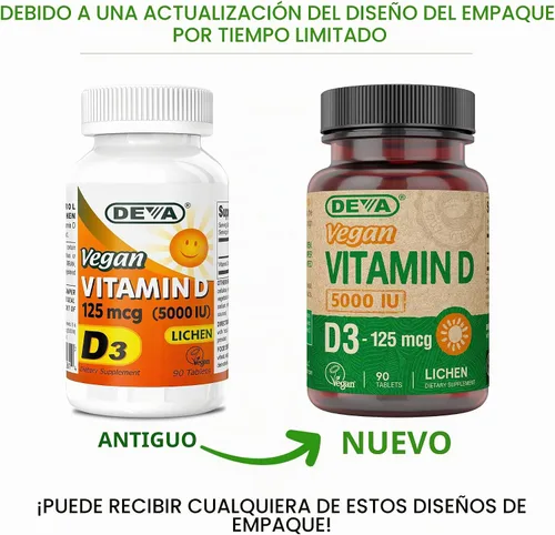 Vista 2 de DEVA Vitamina D3 5000 UI, suplemento de sol, 125 mcg de D3 vegano, botella de 90