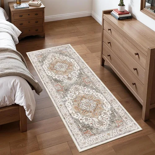 Vista 34 de Alfombra de pasillo vintage de 2 x 6 pies de pelo bajo Marrón beige