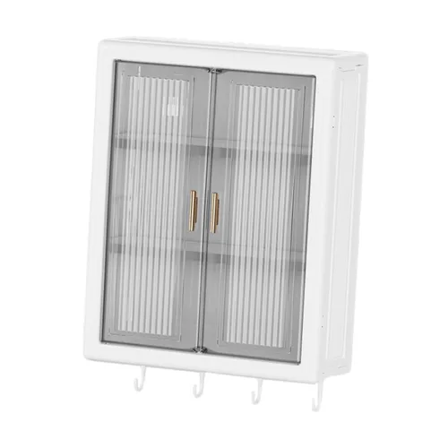 Vista 6 de Gabinete de baño montado en la pared, organizador de baño, estante de almacenamiento colgante para colgar en la pared, organizador de cosméticos