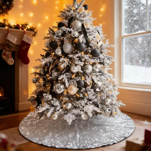 Vista 11 de Falda de lentejuelas para árbol de Navidad, 48 pulgadas, doble capa, para bodas y fiestas Dorado