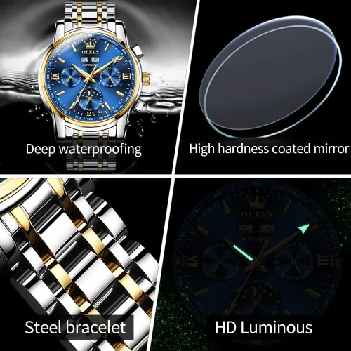 Vista 63 de OLEVS Relojes automáticos para hombre, esqueleto mecánico, de lujo, a la moda, reloj de pulsera luminoso impermeable