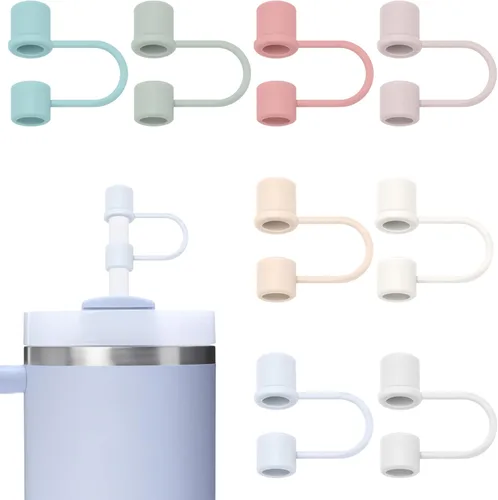 Vista 18 de 6 fundas de silicona para popote compatibles con Stanley Cup, vaso de 30 y 40 onzas con asa de 0.394 in, tapas de popote a prueba de polvo