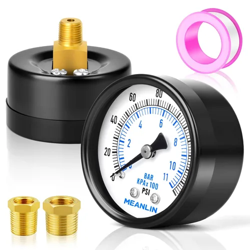 Vista 25 de MEANLIN MEASURE - Manómetro electromecánico de 2" de esfera con cara, NPT de 1/4 de pulgada, para bomba de pozo, con bujes hexagonales NPT de 1/2