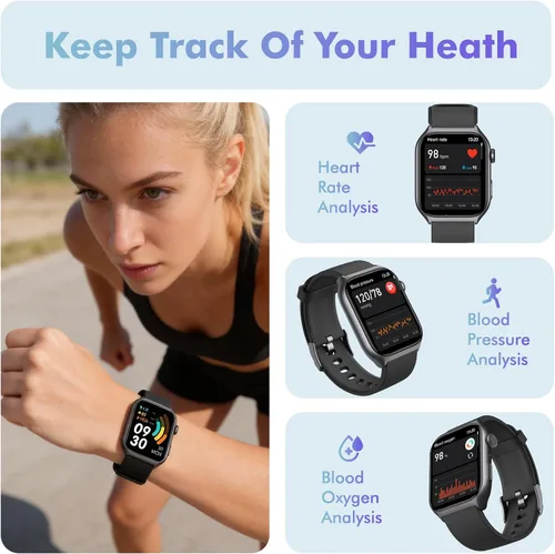 Vista 3 de YMS Reloj inteligente Android para mujer, llamada Bluetooth, compatible con Android e iOS, pantalla HD de 2.0 pulgadas, rastreador de frecuencia