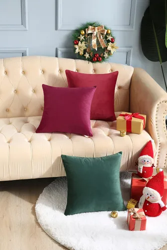 Vista 6 de mixeoo Fundas de Cojín Decorativas Cómodas de Navidad Rojas Rectangulares de Terciopelo Grueso Sólido Súper Suaves Casos de Cojín Decoración