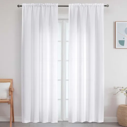 Vista 99 de Cortinas de lino para dormitorio y sala de estar de 96 pulgadas de largo, juego de 2 paneles, con bolsillo para cortinero, filtrado de luz, textura
