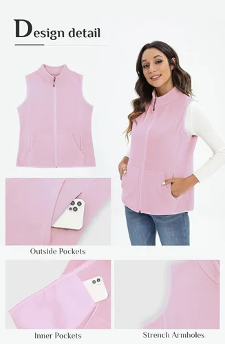 Vista 6 de Xeoxarel Chaleco de forro polar para mujer con 6 bolsillos (XS-2XL)