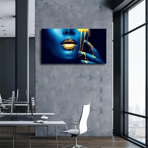 Vista 2 de VhoMes Póster de labios sexys azules y dorados, decoración de pared para el hogar, lienzo, impresión de imagen HD, decoración de dormitorio y sala