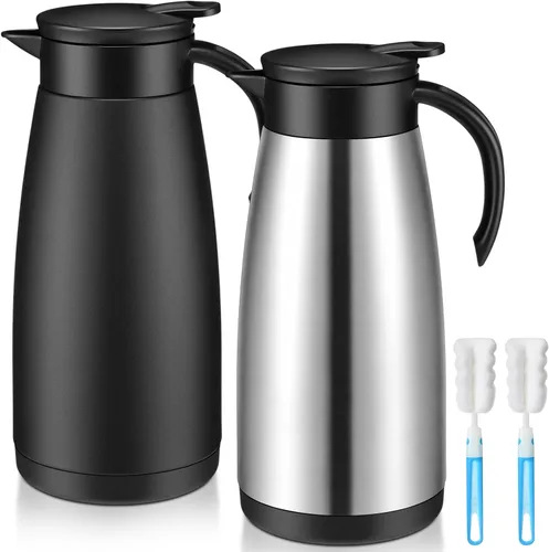 Vista 8 de Norme 2 jarras térmicas de café de acero inoxidable aisladas para líquidos calientes, dispensador térmico de jarra con cepillos para mantener