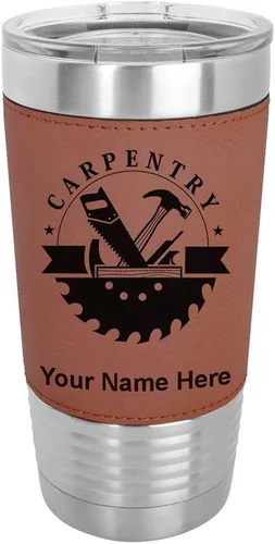 Vista 11 de LaserGram Vaso aislado al vacío de 20 onzas, carpintería, grabado personalizado incluido (piel sintética, estilo béisbol) Engraved Gift for