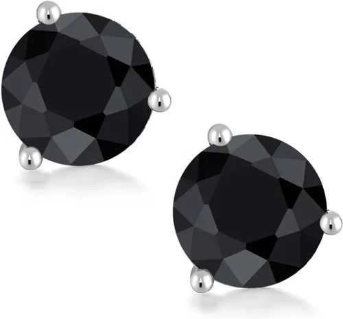 Vista 184 de Gem Stone King Aretes de oro de 14 quilates, 0.236 in, piedra natal redonda, Martini, 3 puntas, aretes de oro para mujer