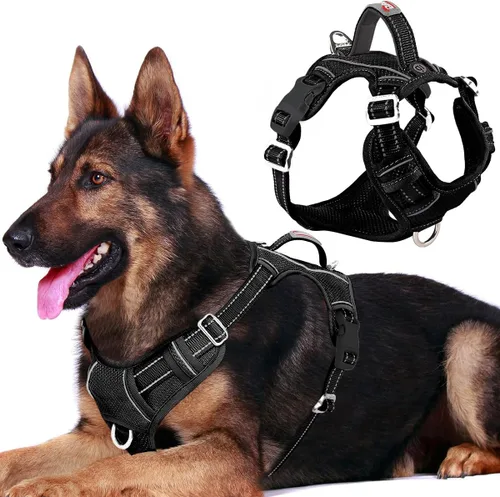 Vista 44 de BARKBAY Arnés Oxford sin tirones para perro con bolsillo para etiqueta de identificación, resistente, reflectante, fácil control para perros grandes