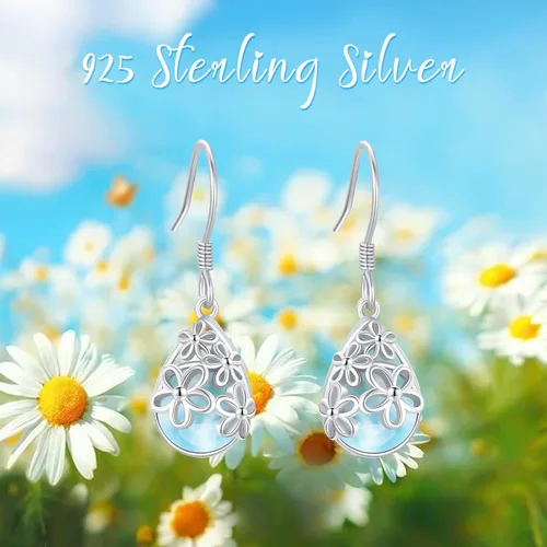 Vista 6 de Moonstone Earrings 925 Sterling Silver Daisy Moon Star Mermaid Tail Celtic Knot Phoenix Moonstone Drop Dangle Earrings Hypoallergenic Jewelry Gift