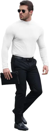 Vista 5 de Uni Clau Camisas de manga larga con cuello alto falso para hombre, camiseta térmica de punto acanalado casual