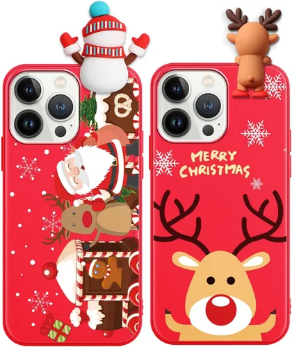 Vista 20 de Pack de 2 Fundas Lindas de Navidad para iPhone 7/8 / SE 2020/2022 4.7", Oso Rojo, Alce, Muñeca 3D, Muñeco de Nieve, Patrón Feliz Navidad, Silicona
