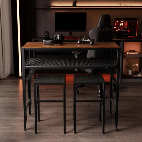 Vista 7 de Mesa de bar de 47 pulgadas de alto, mesa de bar de altura de barra, mesa de bar para sofá, mesa de centro rectangular para cocina y comedor, tubo