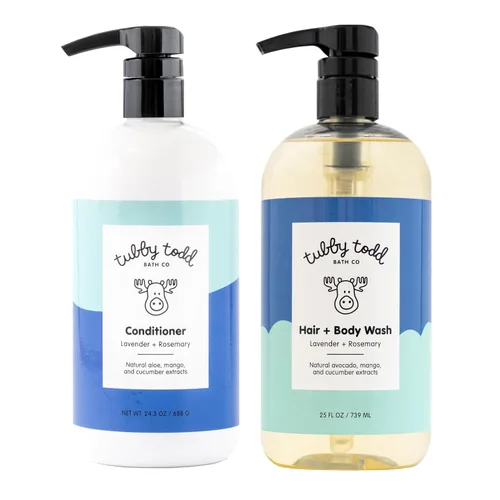 Vista 9 de TUBBY TODD Hair Duo - Juego de champú y acondicionador para bebés, cuidado del cabello suave e hidratante, hipoalergénico, no irritante, para recién