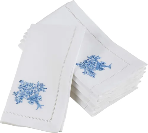 Vista 48 de Juego de 6 servilletas bordadas de magnolia hechas a mano con borde cosido