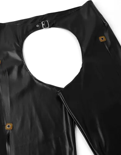 Vista 5 de JanJean Disfraz de vaquero del salvaje oeste para hombre adulto, pantalones sueltos de cuero para motocicleta