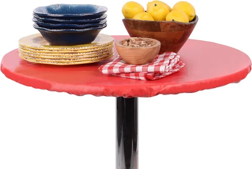 Vista 2 de Yourtablecloth Mantel redondo ajustable de vinilo resistente con parte trasera de franela de colores vibrantes, mantel elástico ideal para comedor