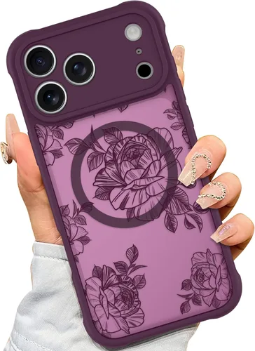 Vista 32 de AIGOMARA Magnetic Case for iPhone 16 Pro, Striped Floral - Black Black - Striped Floral