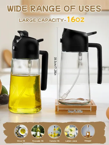 Vista 5 de Utensilios de cocina pulverizador de aceite para cocinar, 2 piezas, dispensador de aceite para cocina, dispensador de aceite 2 en 1 y rociador