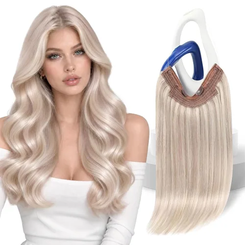 Vista 16 de Sunny - Extensiones de cabello humano real, con cable/hilo y clips ajustables, aplicación invisible, 2.82 onzas, 12 pulgadas, color rubio cenizo