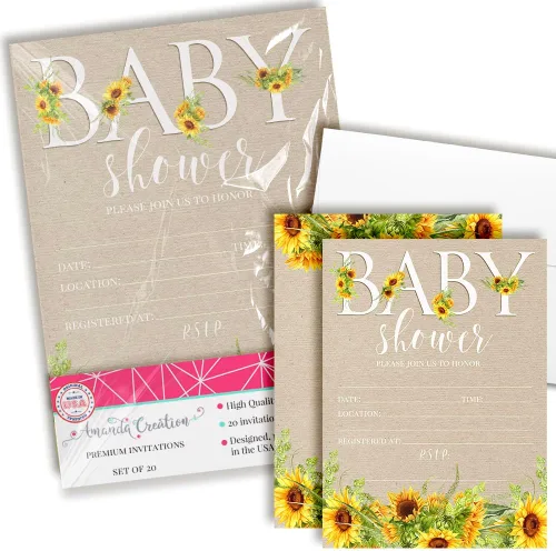 Vista 10 de AmandaCreation - Invitaciones florales para baby shower, 20 tarjetas de relleno de 5 x 7 pulgadas con veinte sobres blancos