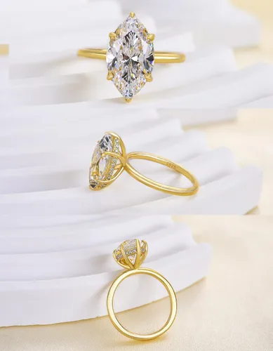 Vista 3 de Anillo de compromiso de corte marquesa de 3.5 quilates,Anillo de diamantes de imitación,Anillo de promesa chapado en oro amarillo y blanco de 18