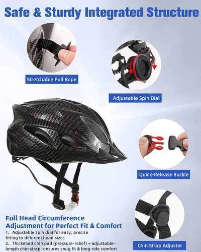 Vista 3 de Zacro Casco de bicicleta para adultos, ligero para hombres y mujeres, cómodo con almohadillas y visera, casco de bicicleta certificado para adultos