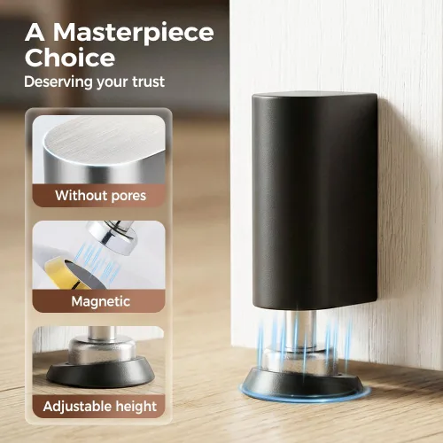 Vista 4 de Tope magnético para puerta, tope de cuña de puerta, sin taladro, tope de puerta invisible para puertas interiores, soporte magnético resistente