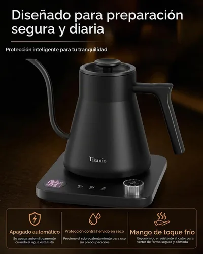Vista 8 de Hervidor eléctrico de cuello de cisne para verter sobre café, control de precisión de ±1 °F, calefacción inteligente de dos etapas, 2 horas de Negro