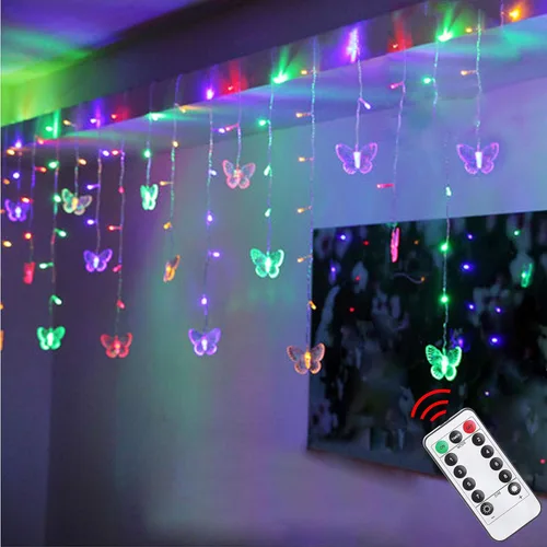 Vista 12 de Luces de Cortina de Mariposas, 4.9 pies, 48 Luces de Hadas LED USB para Ventana, 10 Mariposas, 8 Modos, Luces de Cadena con Parpadeo de Luciérnaga