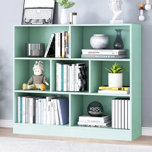 Vista 42 de IOTXY - Estantería de madera con espacios abiertos, 3 niveles, con patas, 5 cubos, color azul brillante Nordic Minimalist Style, MDF