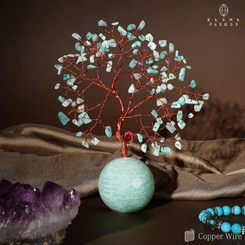 Vista 5 de Árbol de la vida de cristal para decoración del hogar y la oficina, regalos para mujeres, piedras curativas de amazonita de chakra, árbol bonsái
