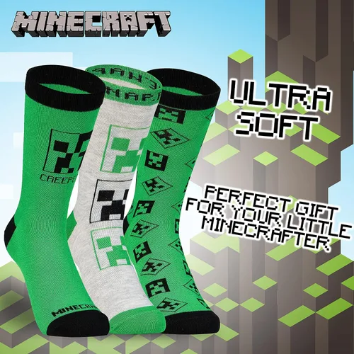 Vista 3 de Minecraft Calcetines para niños, paquete de 3 o 5 unidades, calcetines de tobillo para niños, ricos en algodón, para uso diario, escuela, deportes