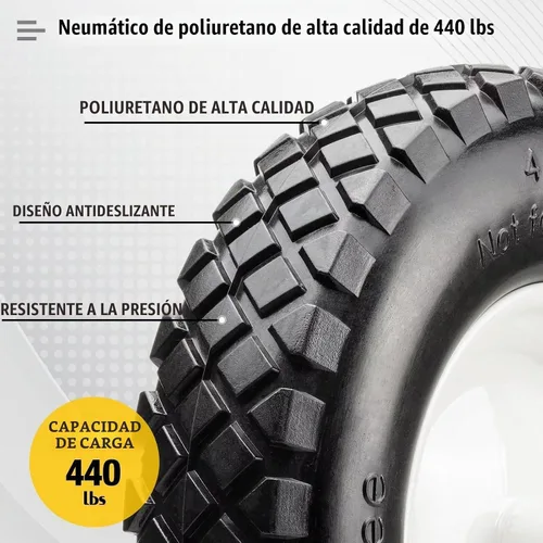 Vista 4 de 16" Neumático plano sin cámara de PU 4.80/4.00-8" sólido con rodamiento de bolas de 3/4" y cubo central de 3"-8", rueda universal para carretilla