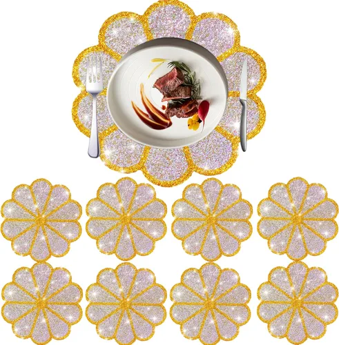 Vista 15 de Juego de 1 mantel individual redondo en negro, manteles individuales brillantes resistentes al calor, lavables, para cena, cocina, boda, decorativos