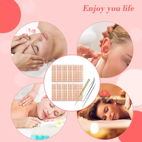 Vista 5 de Kit de 600 semillas de acupuntura con aguja de acupuntura, puntas de oreja, guía de gráficos para principiantes, herramientas faciales