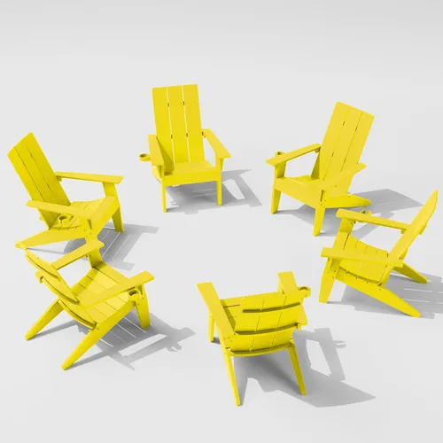 Vista 43 de MXIMU Silla Adirondack moderna resistente a la intemperie con portavasos, sillas de gran tamaño para hogueras Adorondic de plástico al aire libre