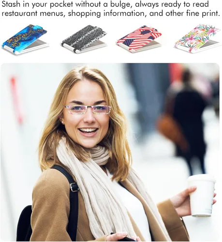 Vista 3 de Missfive Lentes de lectura plegables delgados para tarjetas de crédito para hombres y mujeres, lectores plegables de viaje con bolsillo que caben