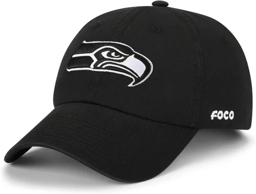 Vista 29 de FOCO NFL Gorras y Gorras Casuales para Hombres con Logotipo de Equipo de la NFL, Negro y Blanco