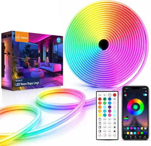 Vista 10 de Luces LED de neón en forma de cuerda, tira de luces de neón blancas cálidas de 16.4 pies/5m, tira LED impermeable flexible de 12V, luces de neón