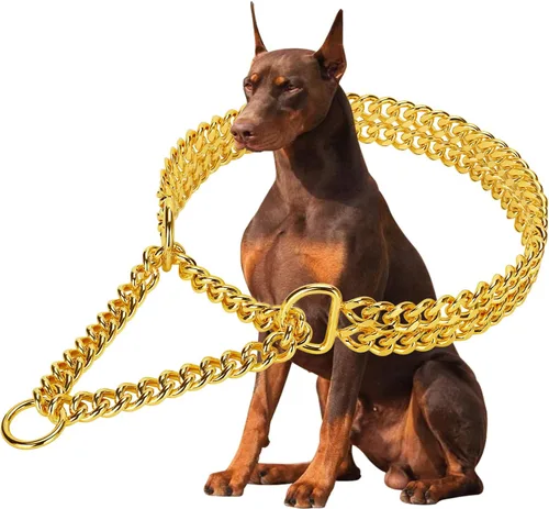 Vista 11 de Collar de cadena de acero inoxidable y oro de 18 quilates, ajustable, a prueba de mordidas, eslabones cubanos, doble fila, metal, collar para Oro 18k